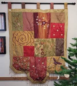 lot 72 image: LARGE SIZE 37.5 W x 56 H INDIAN BANJARA STYLE HANDMADE PATCHWORK WALL HANGING IN STYLE, COLOR, AND CONDITION SHOWN.