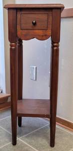 lot 75 image: VINTAGE STYLE PIER 1 IMPORTS SLIM ACCENT TABLE IN STYLE, COLOR, AND CONDITION SHOWN. 12 W  x 12 D x 31.5 H