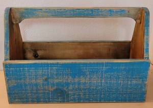 lot 107 image: VINTAGE WOODEN TOOL BOX IN STYLE, COLOR, AND CONDITION SHOWN. 21.25 W x 9 D x 14 H