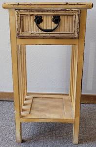 lot 119 image: DECORATIVE ACCENT  SIDE TABLE WITH DRAWER IN STYLE, COLOR, AND CONDITION SHOWN. 10.25 W x 8.5 D x 19.5 H