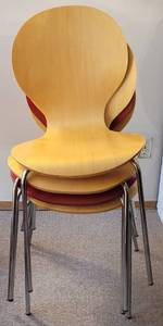 lot 127 image: LOT OF 4 WOOD CHAIRS WITH METAL FRAME IN STYLE, COLOR, AND CONDITION SHOWN. (YOUR BID X 4)