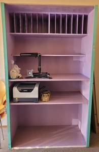 lot 128 image: WOOD SHELVING UNIT IN STYLE, COLOR, AND CONDITION SHOWN. CONTENTS NOT INCLUDED