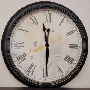 lot 153 image: WALL MOUNTING ROUND CLOCK IN STYLE, COLOR, AND CONDITION SHOWN. 24.25 DIA