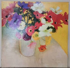 lot 155 image: CANVAS STYLE JULY FLORAL PRINT IN STYLE, COLOR, AND CONDITION SHOWN. APPROX. 31 x 31.