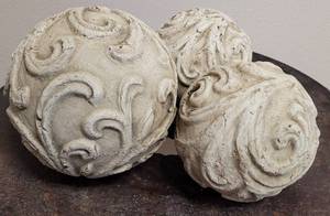 lot 163 image: LOT OF 3 DECORATIVE  ACCENT SPHERES IN STYLE, COLOR, AND CONDITION SHOWN. (YOUR BID X 3) 6 DIA TO 7.5 DIA