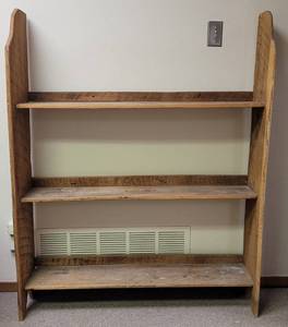 lot 200 image: LARGE 43.75 W x 11 D x 55 H VINTAGE RUSTIC WOOD STYLE 3-TIER SHELF IN STYLE, COLOR, AND CONDITION SHOWN. 43.75 W x 11 D x 55 H