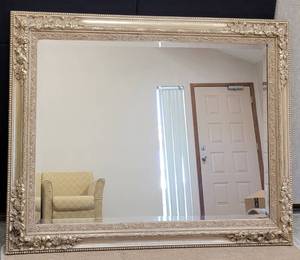 lot 214 image: LARGE SIZE 36 H x 48 W FRAMED MIRROR IN STYLE, COLOR, AND CONDITION SHOWN. HEAVY