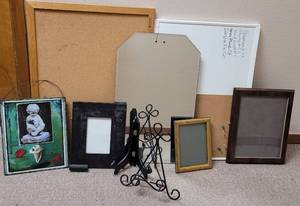lot 221 image: BULLETIN BOARDS, MIRROR, FRAMES AND MORE AS SHOWN.