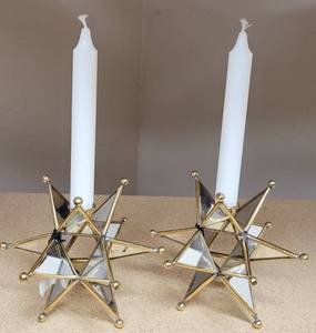 lot 240 image: LOT OF 2 CANDLE STICK HOLDES IN STYLE, COLOR, AND CONDITION SHOWN.