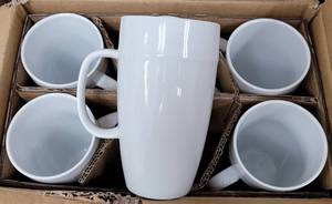 lot 242 image: LOT OF 6 BETTER HOMES WHITE PORCELAIN TALL 18 OUNCE MUGS IN BOX AS SHOWN.