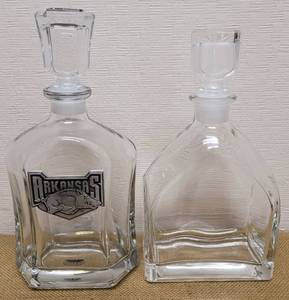 lot 249 image: LOT OF 2 THICK GLASS WINE DECANTERS IN STYLES SHOWN. (YOUR BID X 2)