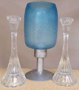 lot 251 image: CANDLE HOLDERS IN STYLES, COLORS, AND CONDITION SHOWN.