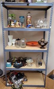 lot 270 image: 5-TIER SHELF AS SHOWN. CONTENTS NOT INCLUDED 36.5 W x 18.5 D x 72 H