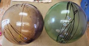 lot 271 image: LOT OF 2 LARGE SIZE DECORATIVE GLOBES IN STYLES, COLORS, AND CONDITION SHOWN. (YOUR BID X 2)
