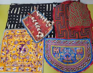 lot 322 image: LOT OF TRIBAL KUTCHI EMBROIDERED BORDERS IN STYLES, COLORS, AND CONDITION SHOWN. HAND MADE IN INDIA.
