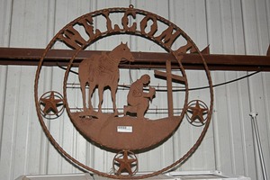 lot 220 image: Cowboy Church-themed hanging welcome sign