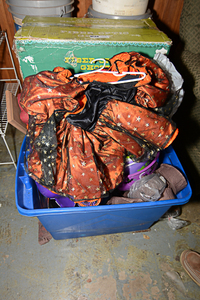 lot 30 image: Inflatable Halloween Decoration, Halloween Costumes, Scarecrow, and Candy Buckets