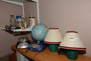 lot 45 image: Globe, lamps, and miscellaneous garage supplies