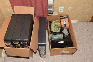 lot 82 image: Hamilton Beach Brewstation coffee maker, Black & Decker Brew N Go coffee maker, Mr. Coffee coffee grinder, & coffee & tea pod containers