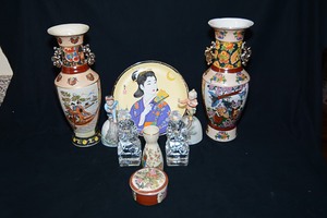 lot 133 image: Asian-themed decor including Lin Porcelain decorative bells