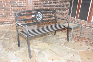 lot 198 image: Outdoor park bench & side table