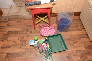 lot 490 image: Dog Puppy Supplies and side table