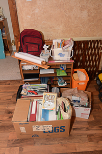lot 156 image: Office and school supplies with storage cabinet