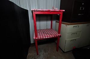 lot 247 image: Multi-colored wooden storage shelf (approximately 3 ft tall)