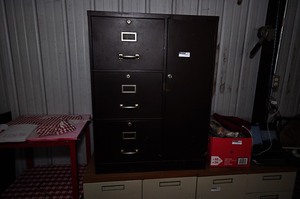 lot 246 image: Lockable metal filing cabinet 3 drawers & 1 door key included