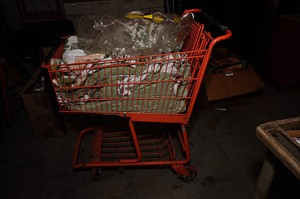 lot 305 image: Orange Home Depot shopping cart & contents