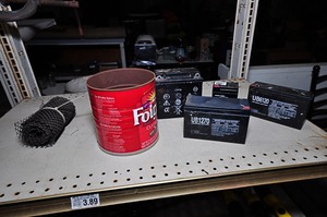 lot 336 image: Assortment of universal batteries & miscellaneous contents inside Folgers coffee can