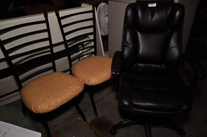 lot 344 image: 1 leather covering office chair & 2 dining chairs