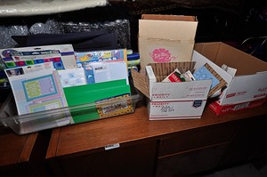 lot 360 image: Cards, Cardstock, Satchel, Decorations, and molds