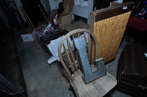 lot 395 image: Kitchen Chair, Decorative Letter L, Bamboo Shelf