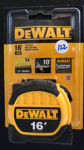 lot 122 image: DEWALT 16 FT MEASURING TAPE WITH 10 FOOT STANDOUT - BRAND NEW IN PACKAGE