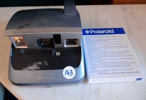 lot 163 image: Polaroid One 600 Instant Flash Film Camera Grey SIlver Vintage with unopened film pack