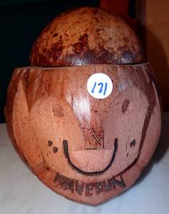 lot 171 image: VINTAGE HAND CARVED COCONUT BANK