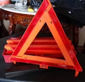 lot 222 image: ROADSIDE SAFETY TRIANGLES (3 INCLUDED IN HARD CASE) - MODEL 1005