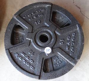 lot 243 image: GOLDS GYM 10 POUND BARBELL WEIGHTS - 4 X 10  40 POUNDS