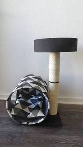 lot 31 image: Cat House with Perch and Scratching Post - Black, White, Gray - 26 Tall