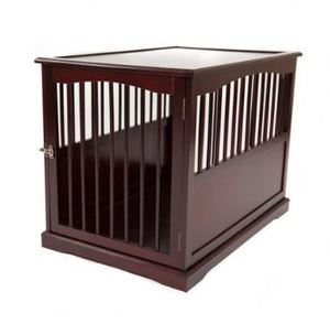 lot 7 image: Wood End Table Dog Crate - Size Large - 36 L x 24 W x 27.3 H, $196.99 MSPR