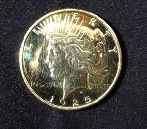 lot 2 image: 1925 Gold plated silver peace dollar