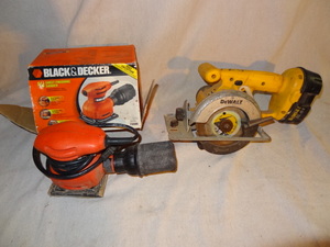 lot 23 image: Dewalt 18v saw and Black & Decker palm sander