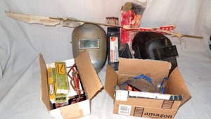 lot 130 image: Welding Lot (helmets, lenses, torch tips, rods)