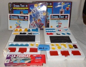 lot 162 image: Kids lot - (2) Steel Tec Erector Sets (in boxes, never used) & F14 glider plane