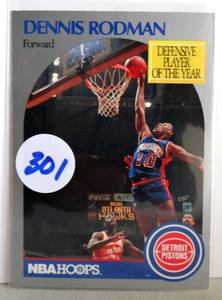 lot 301 image: 1990 NBA Hoops DENNIS RODMAN Defensive Player Of The Year Detroit Pistons #109 $$$