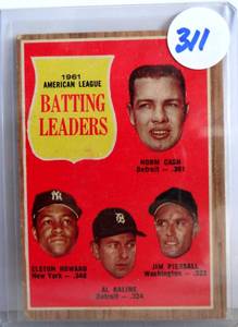 lot 311 image: 1962 Topps #51 1961 Batting Leaders Kaline Cash Howard Piersall