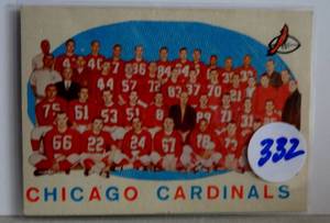 lot 332 image: 1959 Topps 2nd Series Checklist #118 Chicago Cardinals Team Unmarked VGEX