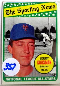 lot 351 image: 1969 Topps Baseball The Sporting News Jerry Koosman New York Mets Card #434 $$$