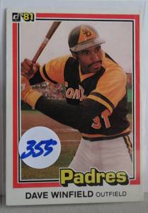 lot 359 image: 1981 Donruss #364 Dave Winfield San Diego Padres Baseball Card